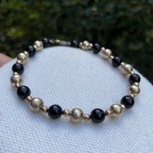 VTG Sterling Silver and Onyx Beaded BRACELET
